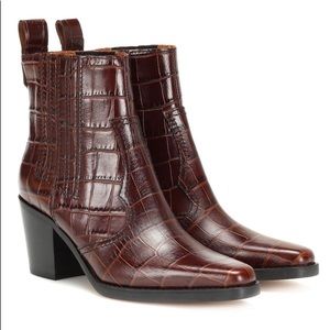 Ganni Croc-effect leather ankle boots